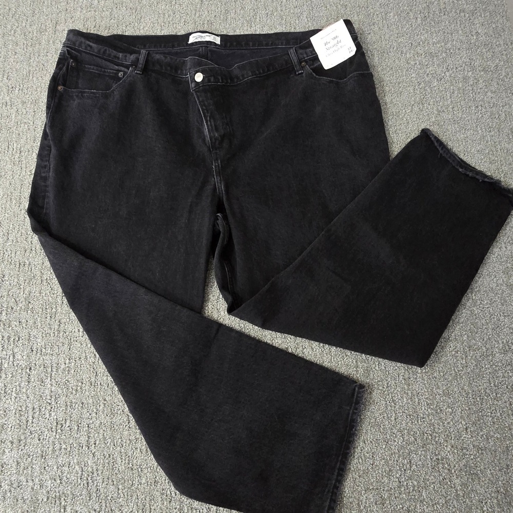 Abercrombie & Fitch 90s Straight Jeans Womens 37‎ 24S Black Ultra High Rise NWT
